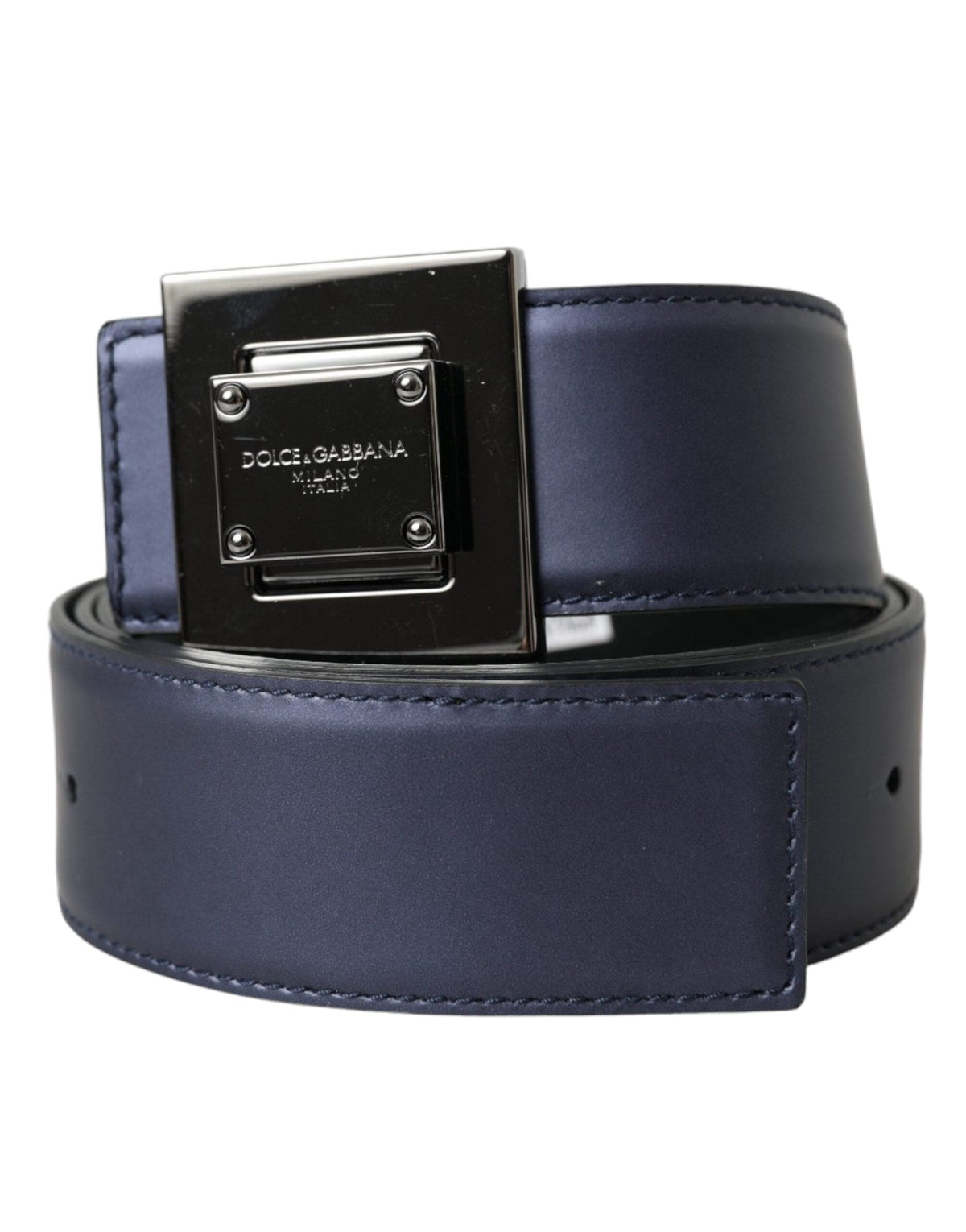 Dolce & Gabbana Blue Leather Square Metal Buckle Belt