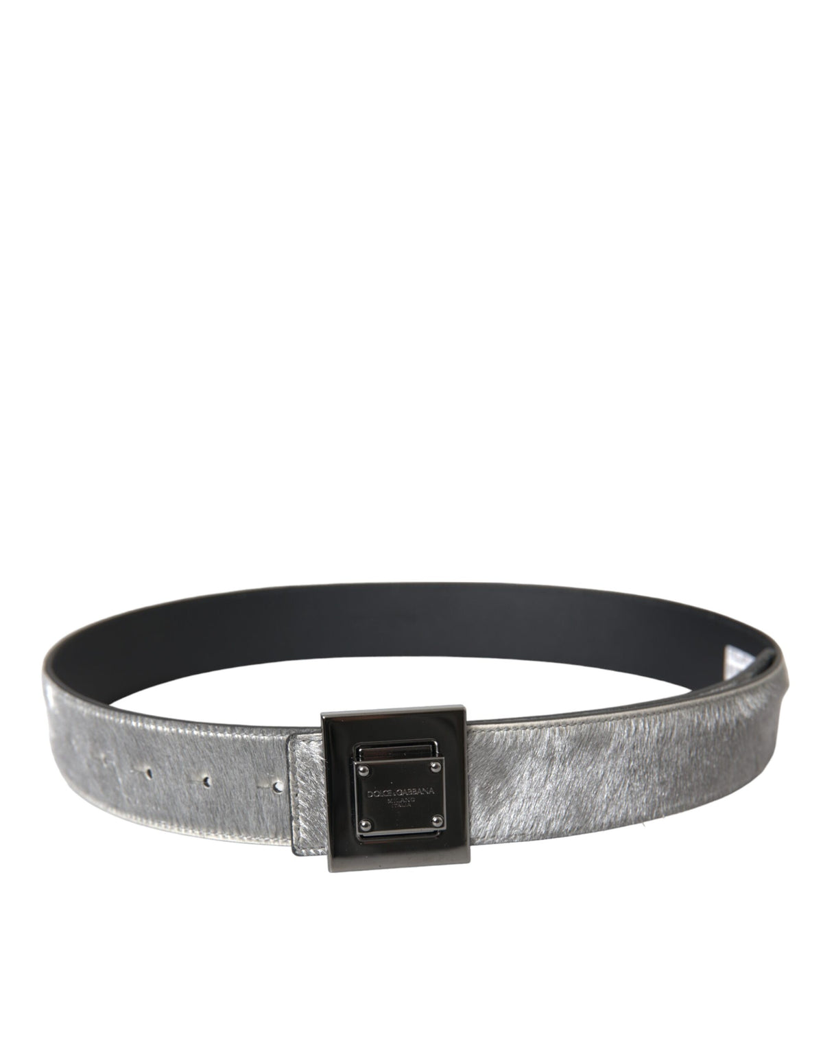 Ceinture en cuir argenté Dolce &amp; Gabbana avec boucle carrée en métal