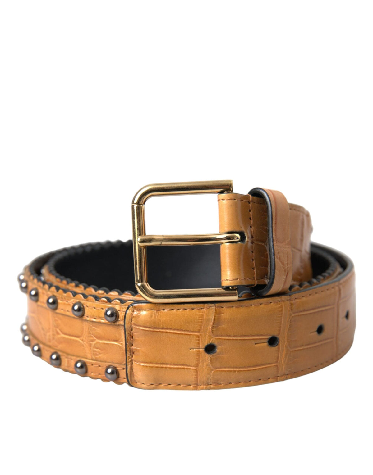 Ceinture en cuir d'alligator beige Dolce &amp; Gabbana avec boucle en métal cloutée