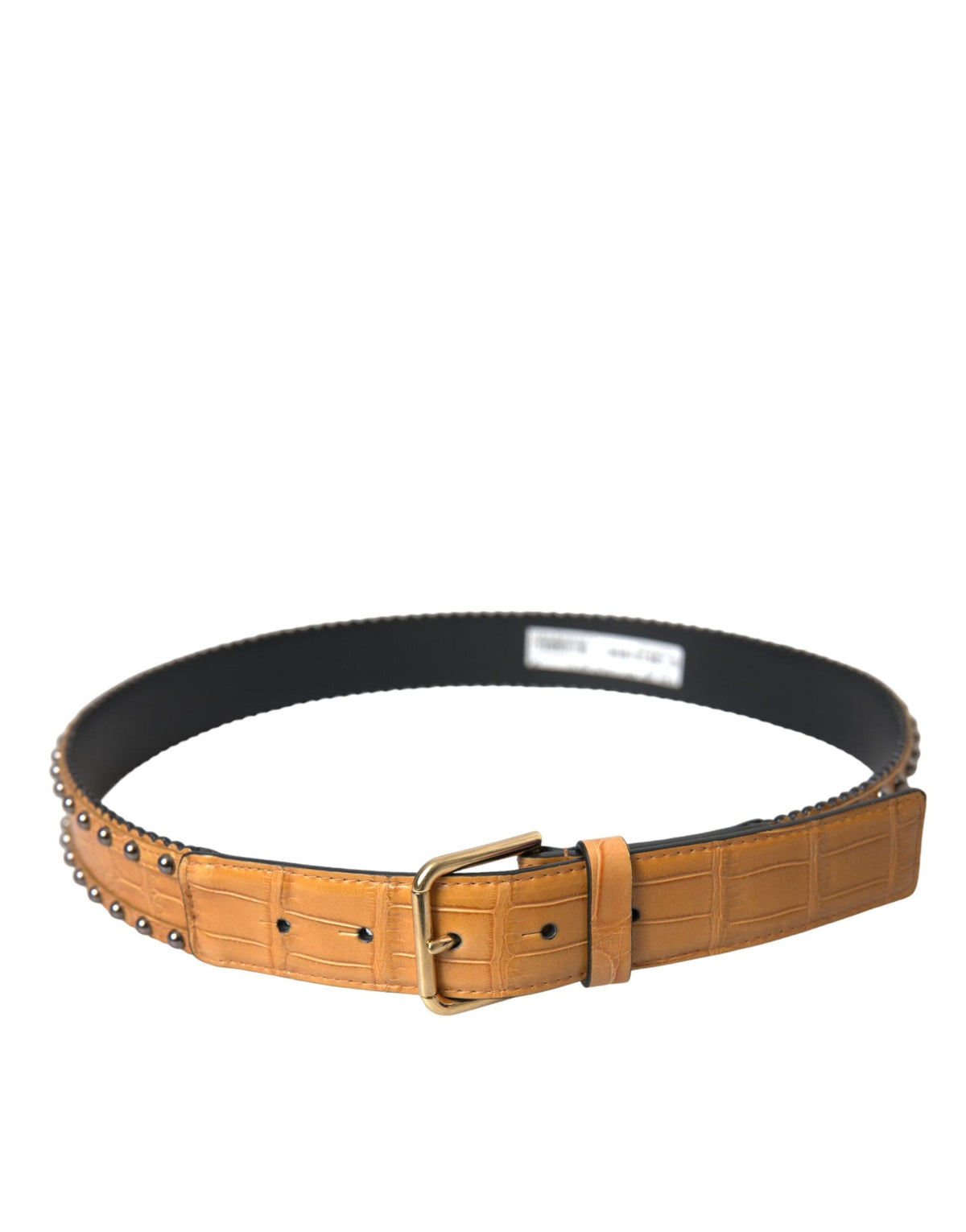 Ceinture en cuir d'alligator beige Dolce &amp; Gabbana avec boucle en métal cloutée