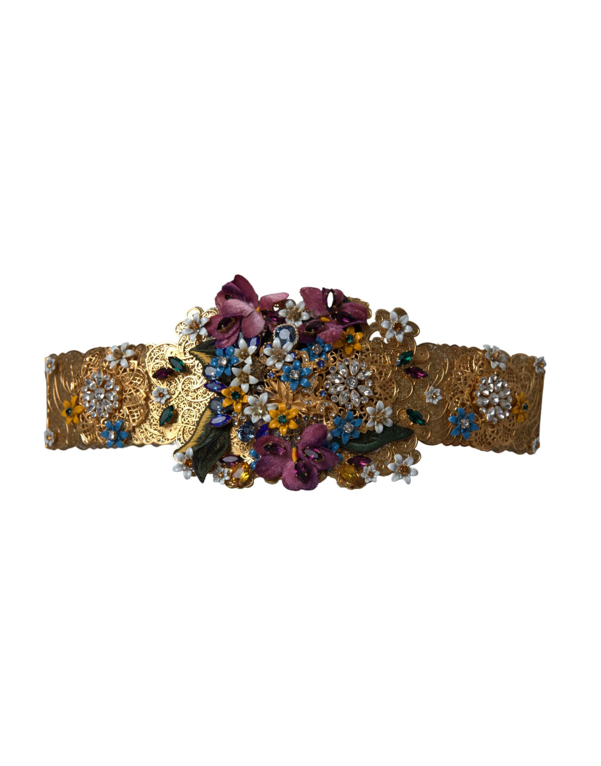 Ceinture large à ornements floraux et cristaux multicolores Dolce &amp; Gabbana