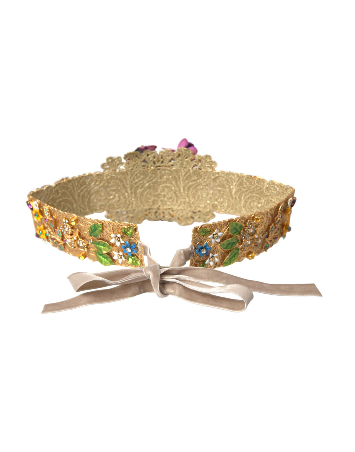 Ceinture large à ornements floraux et cristaux multicolores Dolce &amp; Gabbana