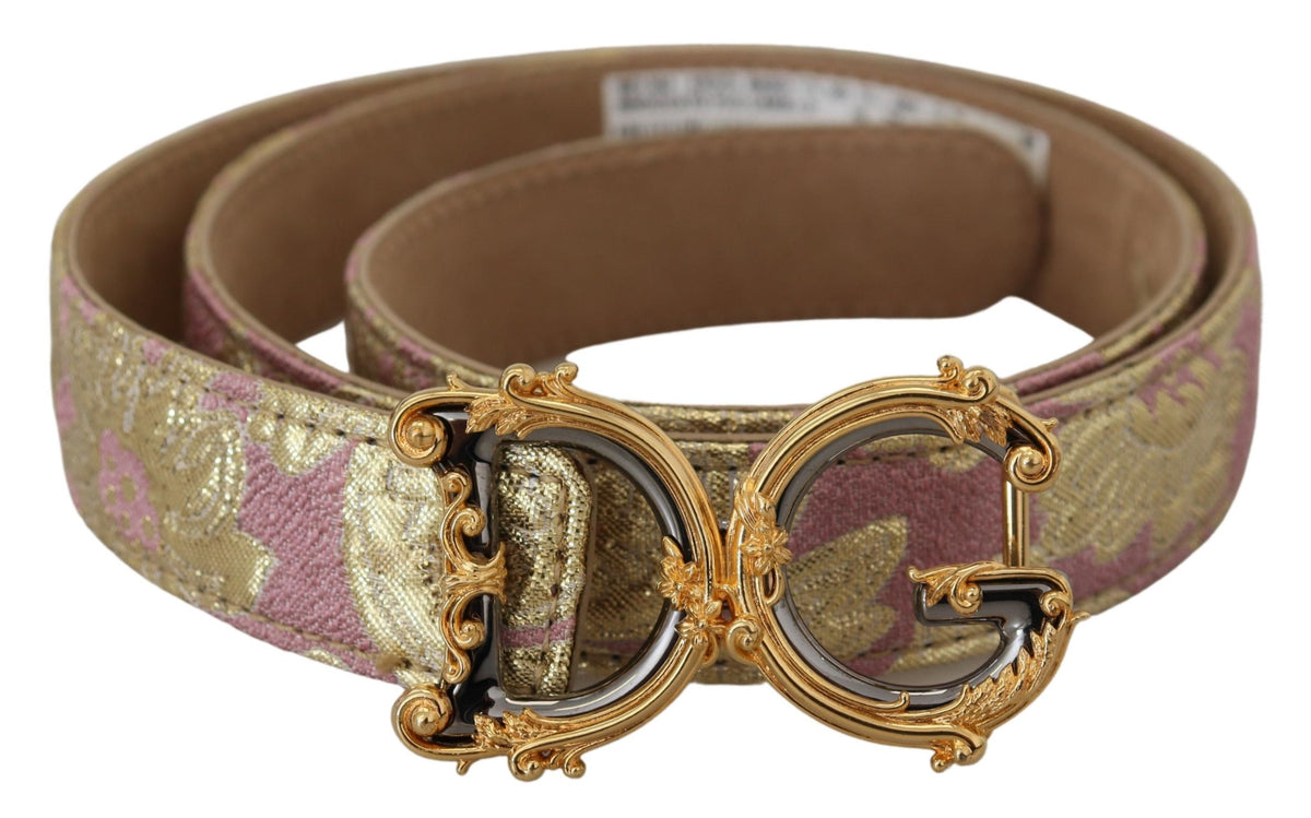 Ceinture Dolce &amp; Gabbana avec boucle en métal doré et logo DG en jacquard rose