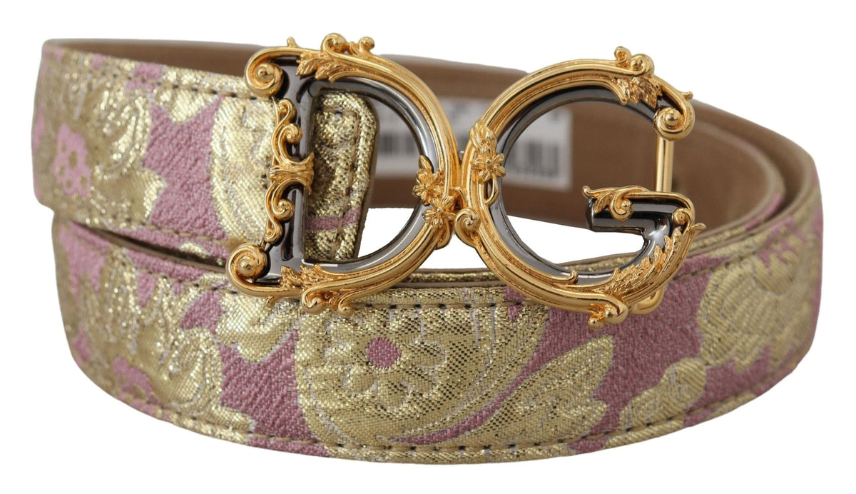 Ceinture Dolce &amp; Gabbana avec boucle en métal doré et logo DG en jacquard rose