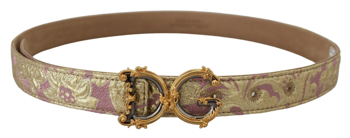 Ceinture Dolce &amp; Gabbana avec boucle en métal doré et logo DG en jacquard rose