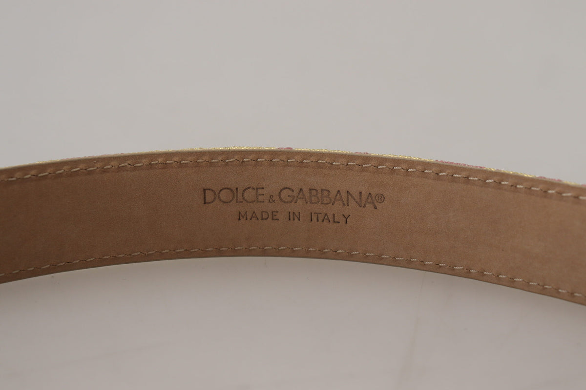 Ceinture Dolce &amp; Gabbana avec boucle en métal doré et logo DG en jacquard rose