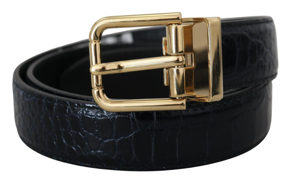 Ceinture en cuir exotique noir Dolce &amp; Gabbana avec boucle en métal doré