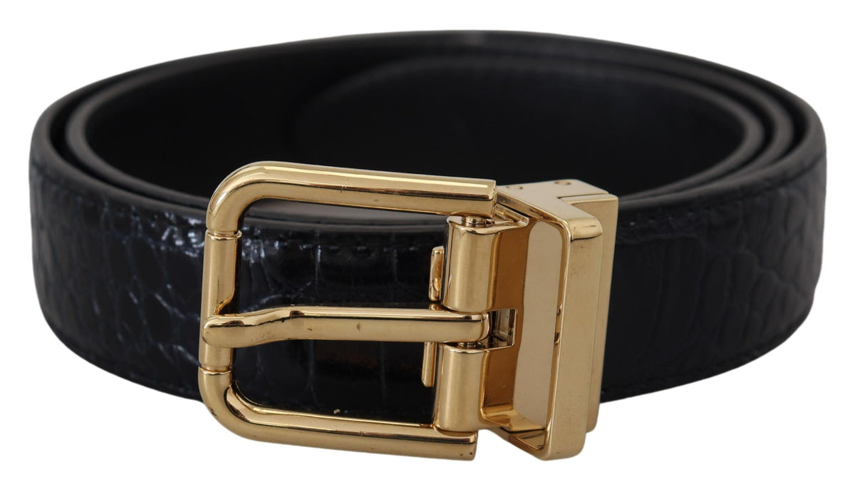 Ceinture en cuir exotique noir Dolce &amp; Gabbana avec boucle en métal doré