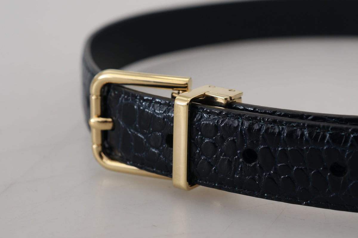 Ceinture en cuir exotique noir Dolce &amp; Gabbana avec boucle en métal doré