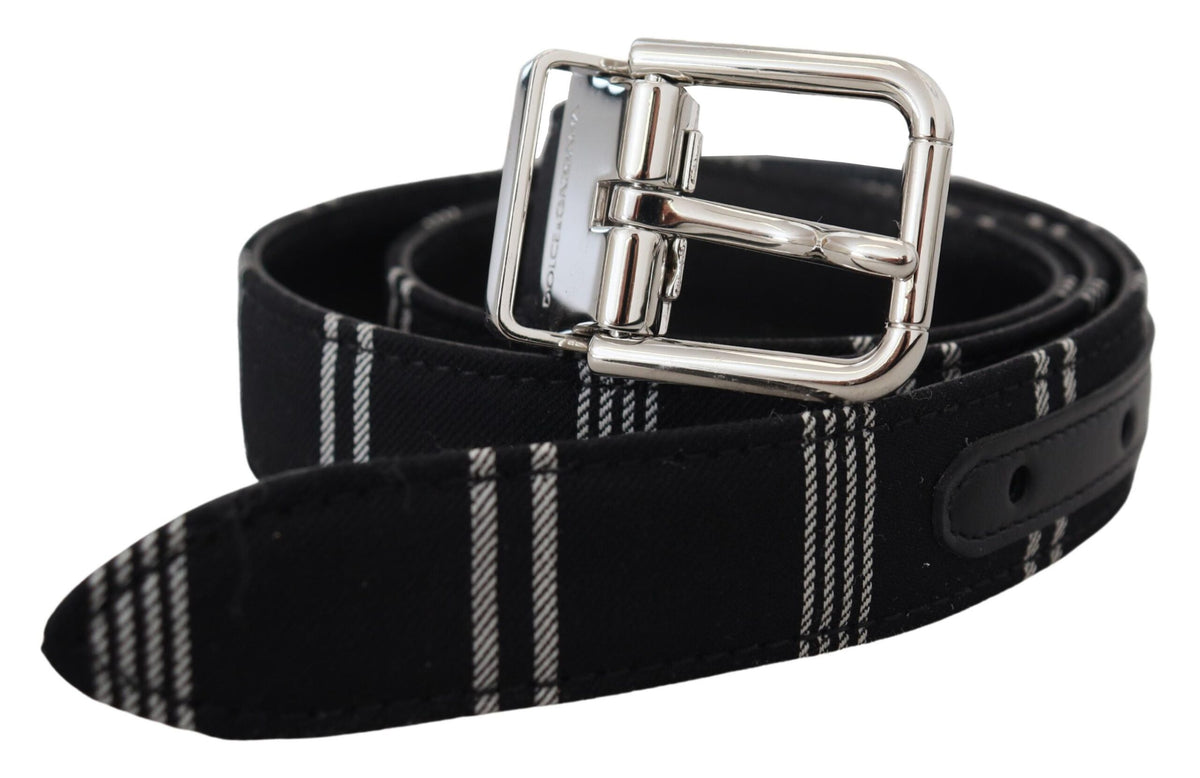 Ceinture Dolce &amp; Gabbana en coton noir et blanc avec boucle en métal argenté