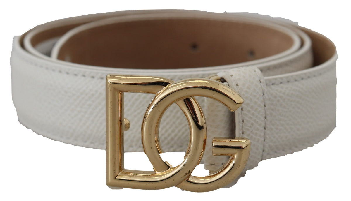 Ceinture en cuir blanc avec boucle dorée DG Logo Dolce &amp; Gabbana pour femme