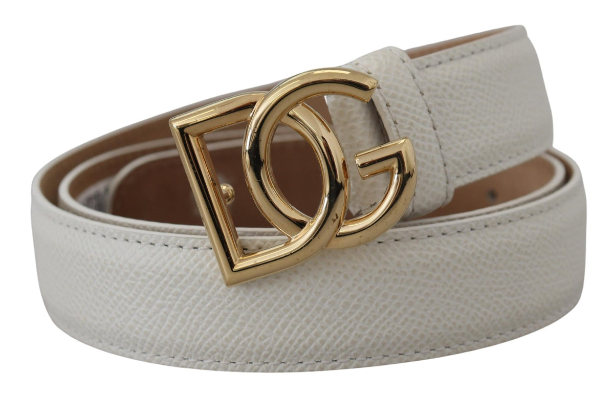 Cinturón con hebilla con logotipo DG dorado y cuero blanco de Dolce &amp; Gabbana para mujer