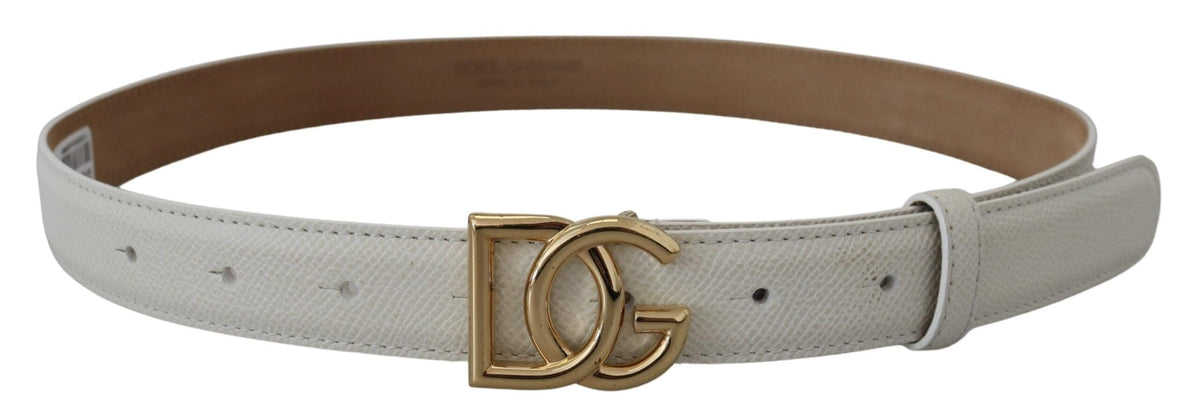 Cinturón con hebilla con logotipo DG dorado y cuero blanco de Dolce &amp; Gabbana para mujer