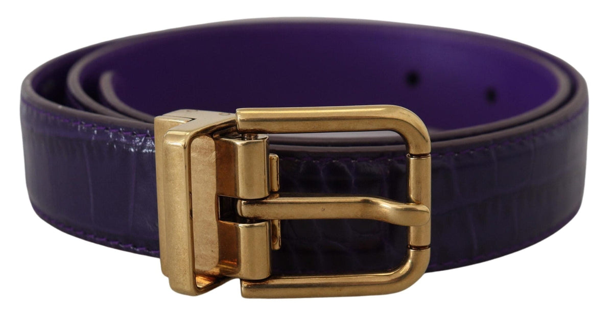 Ceinture en cuir exotique violet Dolce &amp; Gabbana avec boucle en métal doré