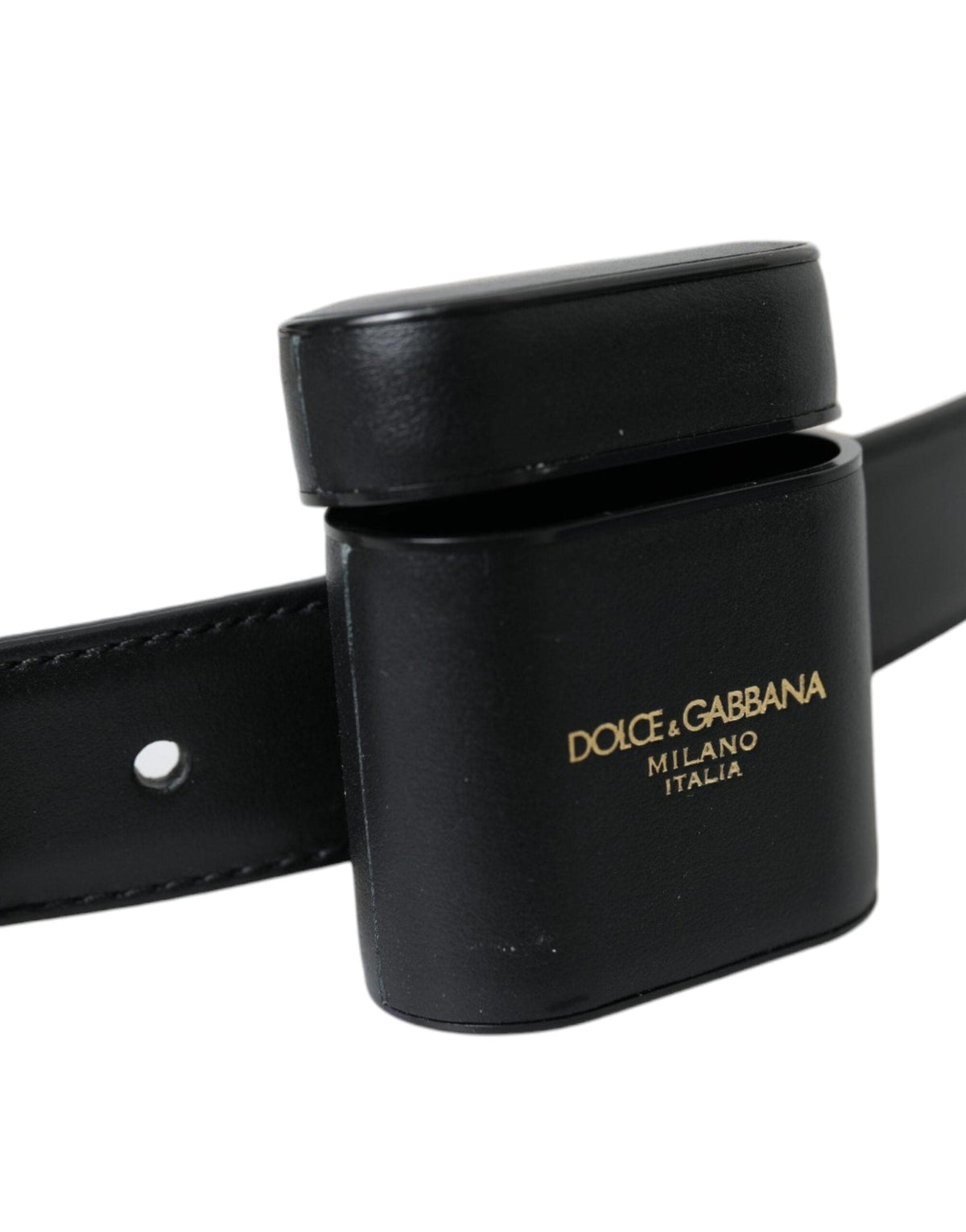 Estuche de cuero negro para Airpods de Dolce &amp; Gabbana Cinturón con hebilla plateada