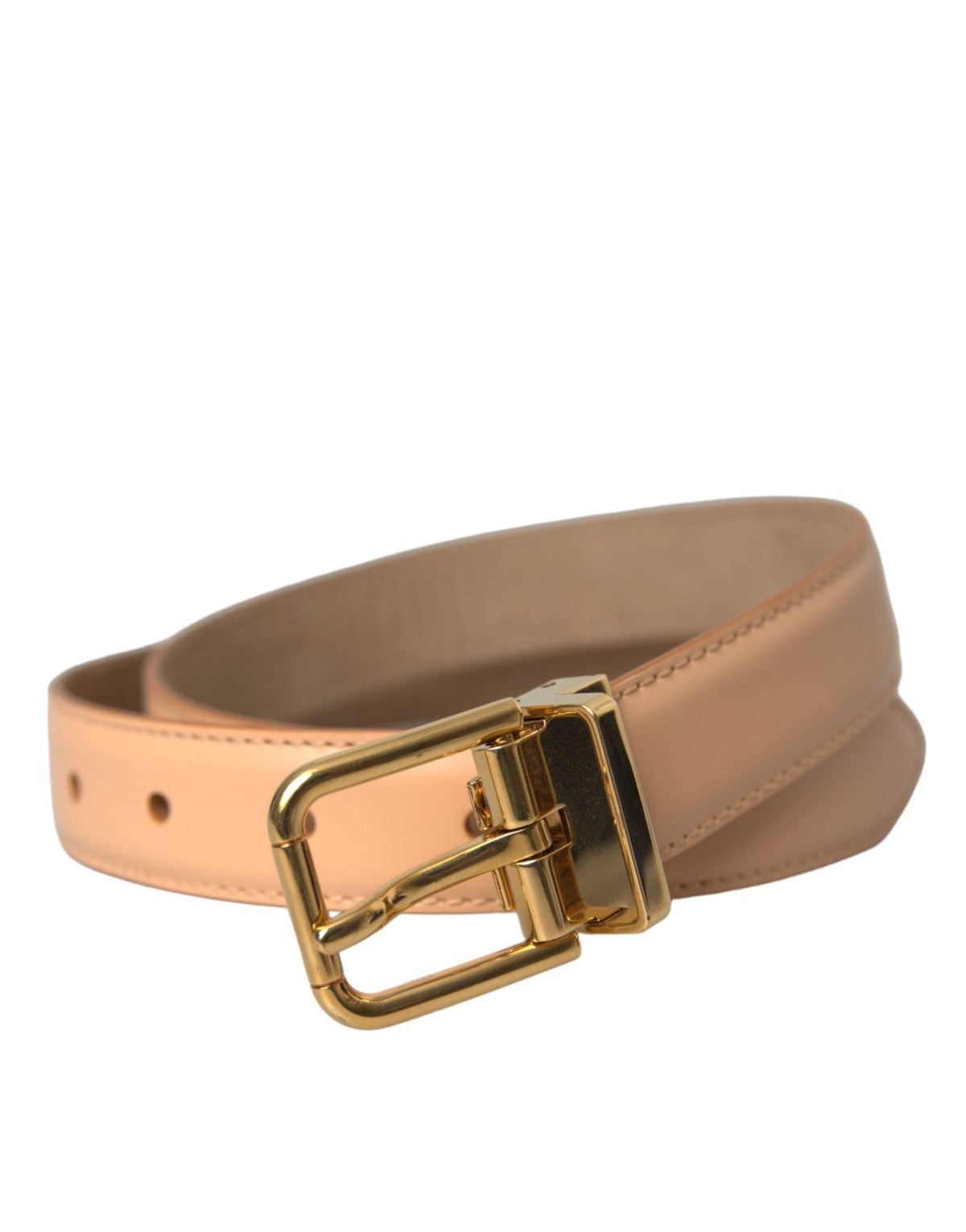 Ceinture Dolce &amp; Gabbana en cuir de veau beige avec boucle en métal doré