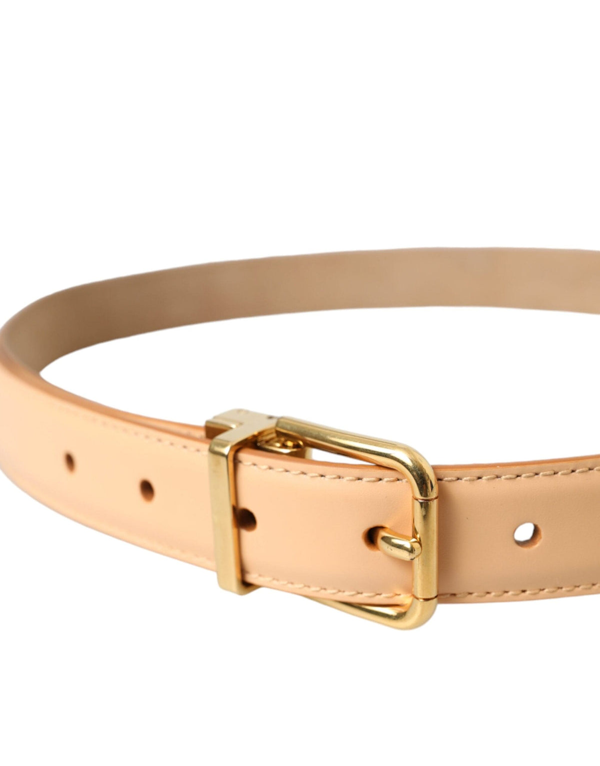 Ceinture Dolce &amp; Gabbana en cuir de veau beige avec boucle en métal doré