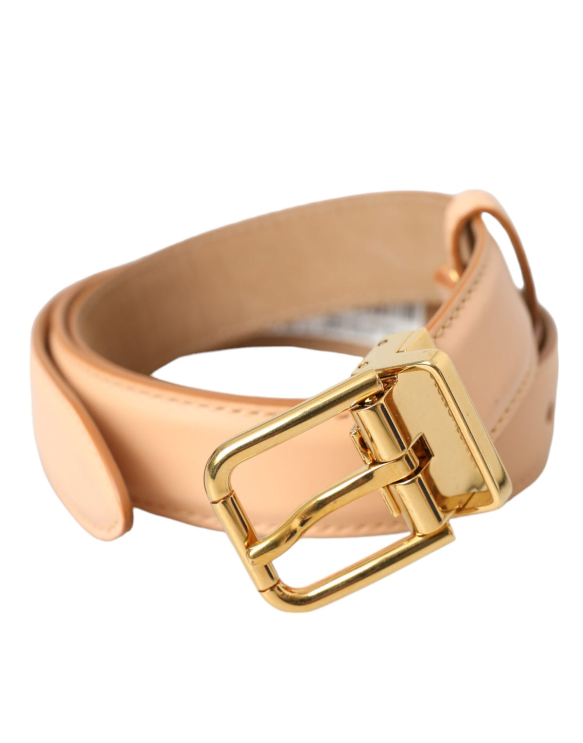 Ceinture Dolce &amp; Gabbana en cuir de veau beige avec boucle en métal doré