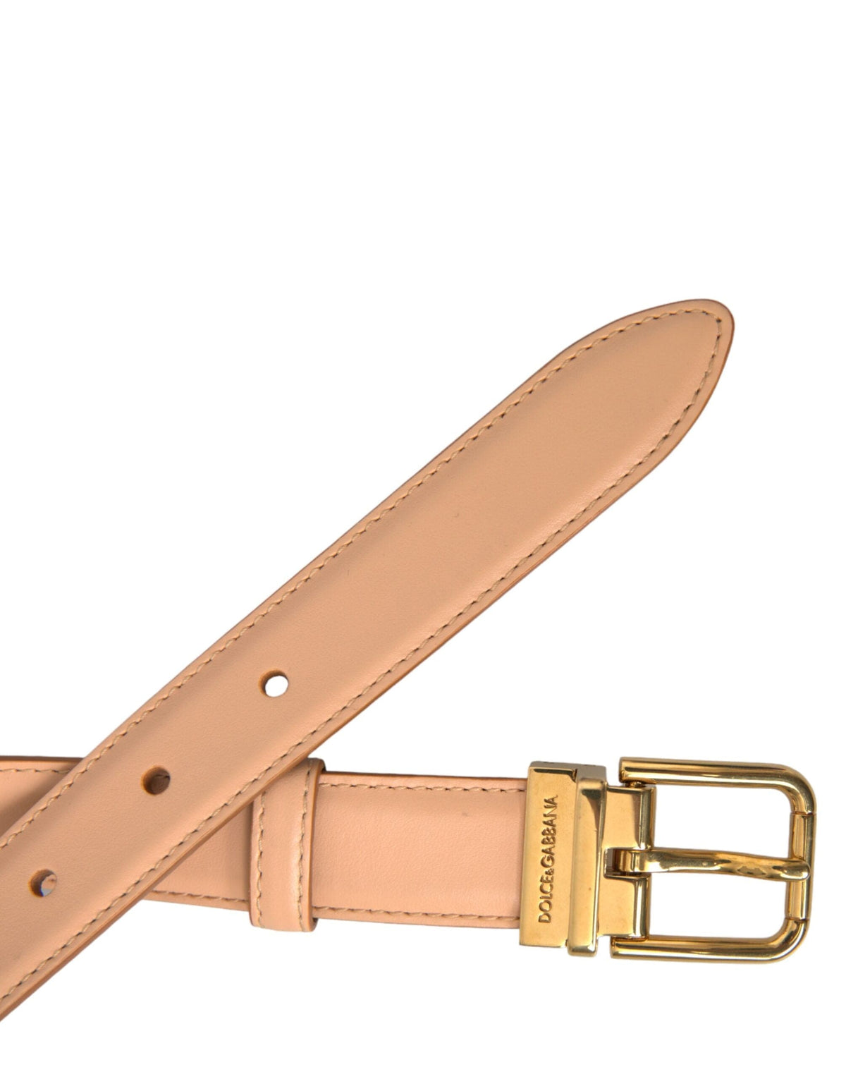 Ceinture Dolce &amp; Gabbana en cuir de veau beige avec boucle en métal doré