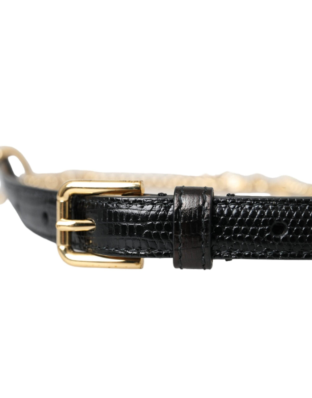 Ceinture Dolce &amp; Gabbana en cuir noir avec chaîne dorée et cristaux pour femme