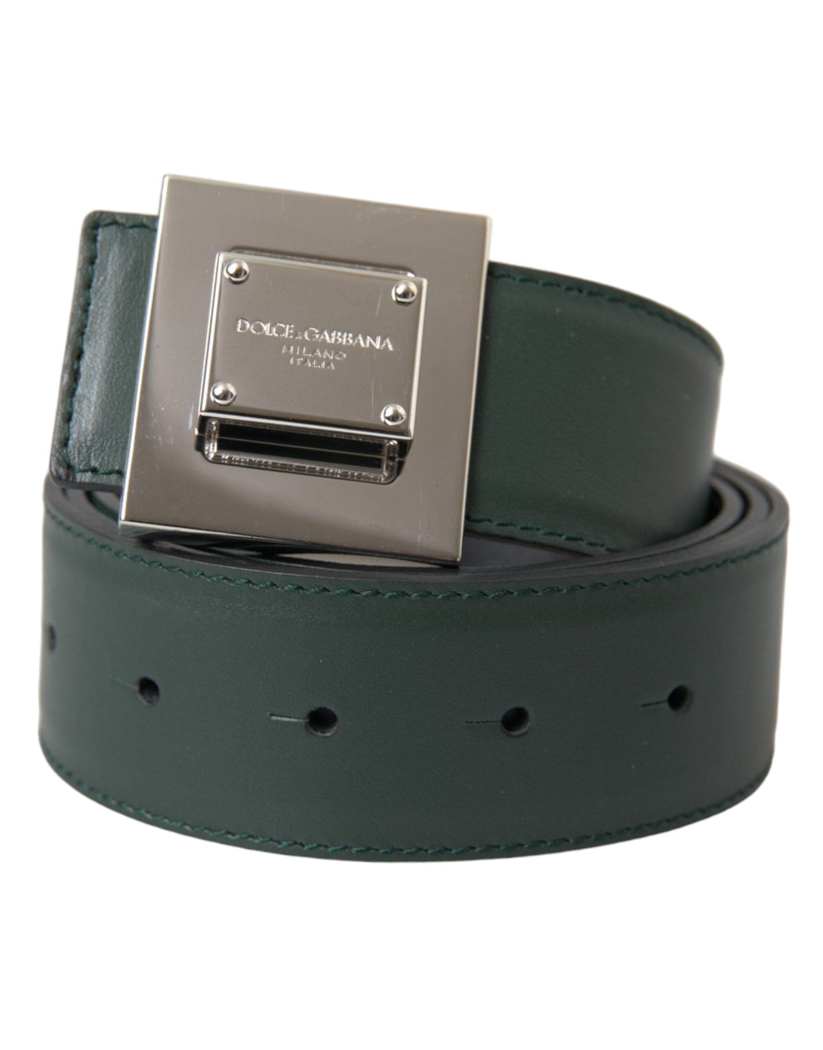 Ceinture en cuir de veau vert Dolce &amp; Gabbana avec boucle carrée en métal