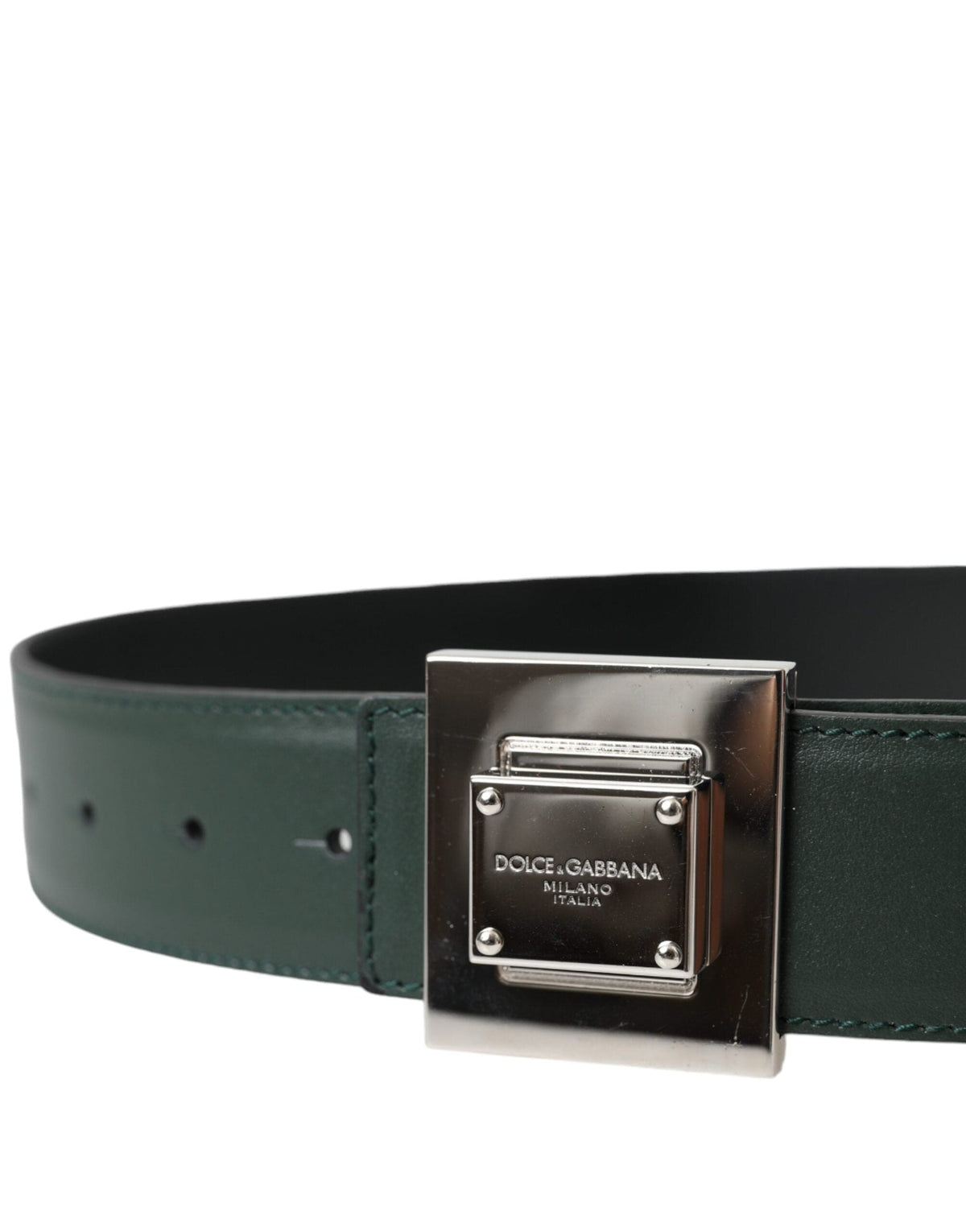 Ceinture en cuir de veau vert Dolce &amp; Gabbana avec boucle carrée en métal