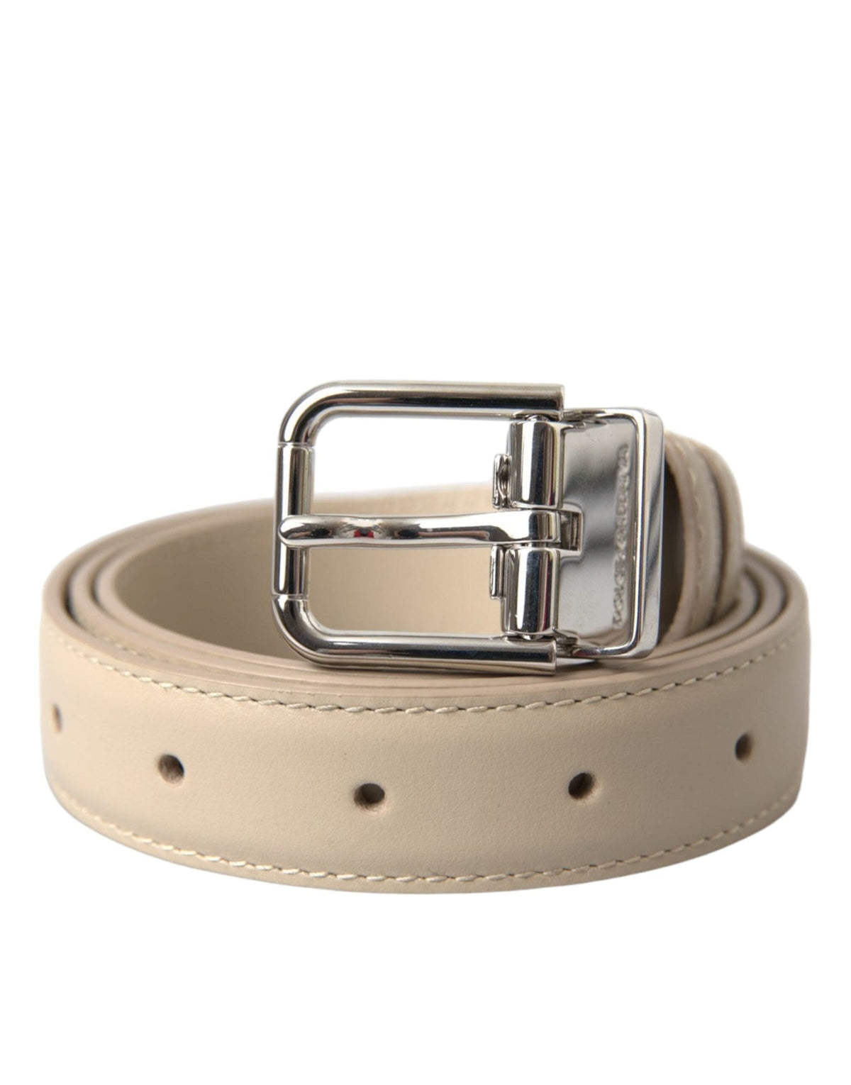 Ceinture Dolce &amp; Gabbana en cuir de veau beige avec boucle en métal argenté