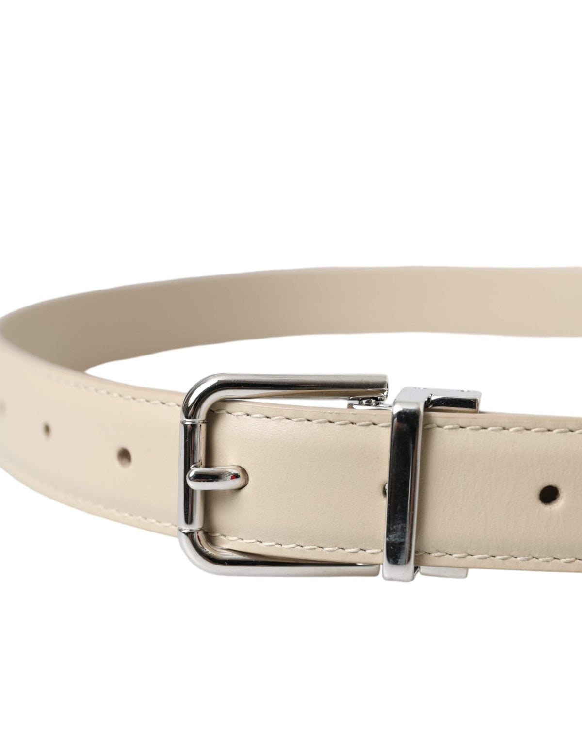 Ceinture Dolce &amp; Gabbana en cuir de veau beige avec boucle en métal argenté