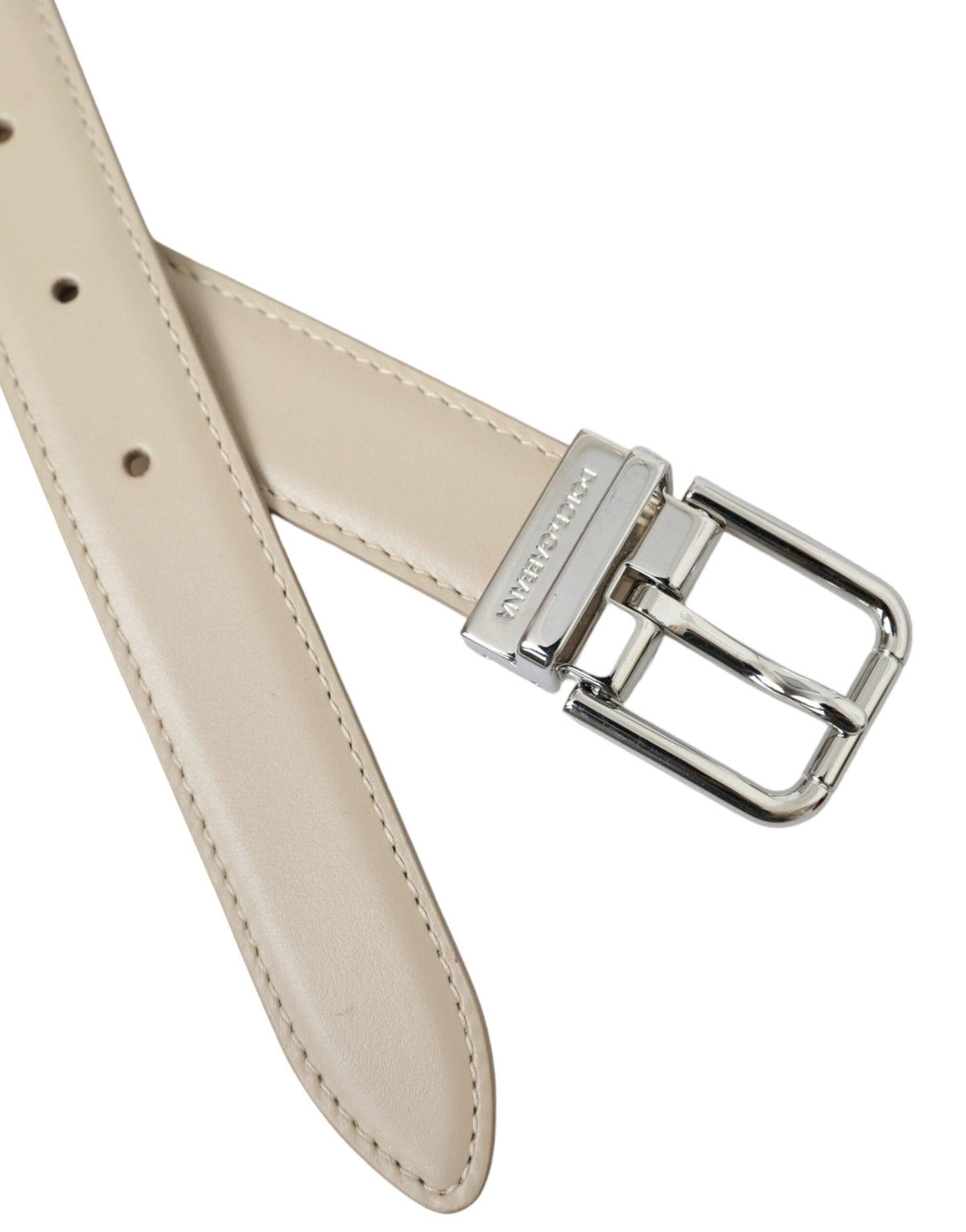 Ceinture Dolce &amp; Gabbana en cuir de veau beige avec boucle en métal argenté