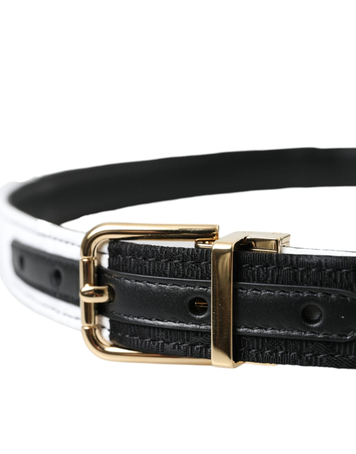 Ceinture Dolce &amp; Gabbana à boucle en métal doré et patchwork noir et blanc