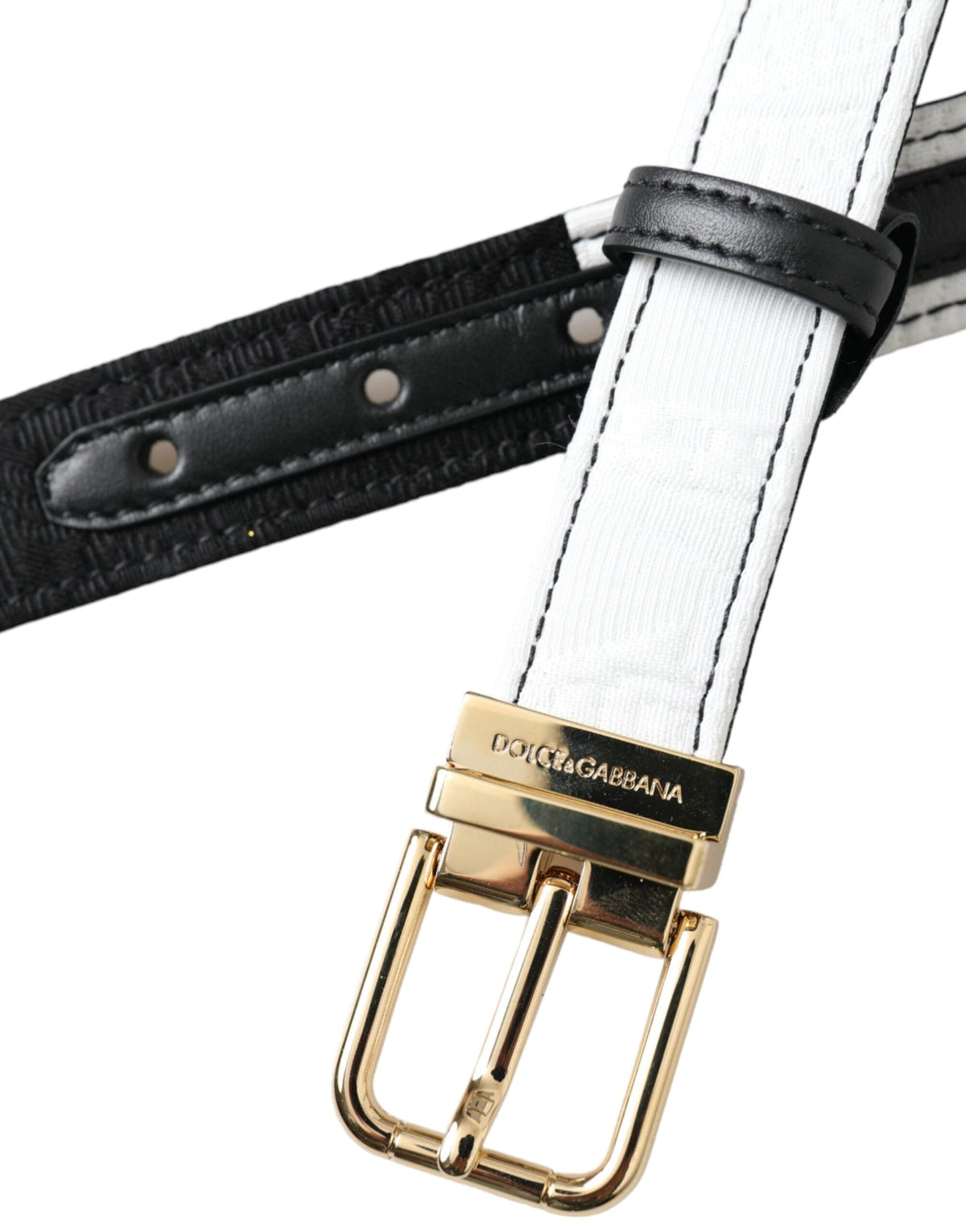 Ceinture Dolce &amp; Gabbana à boucle en métal doré et patchwork noir et blanc