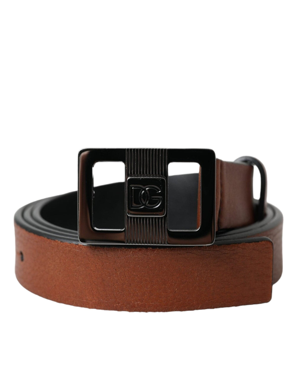 Ceinture en cuir marron foncé avec boucle carrée en métal Dolce &amp; Gabbana