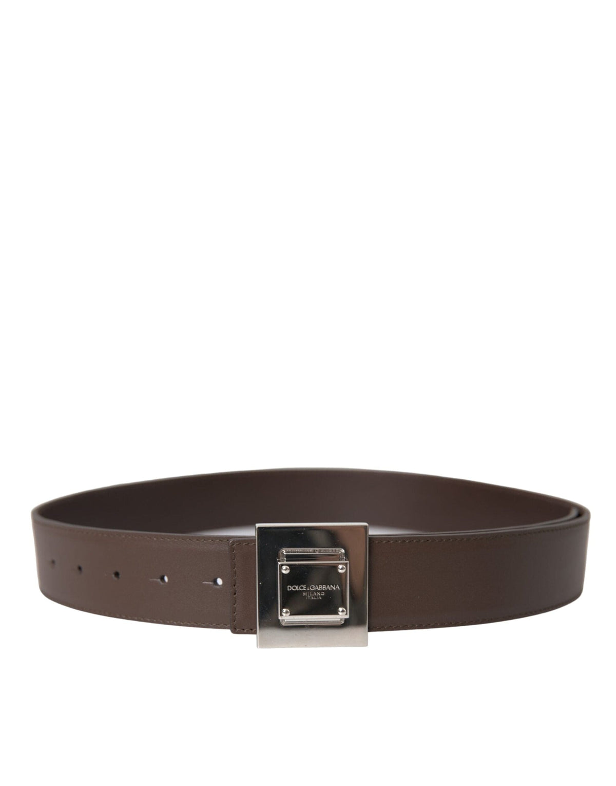 Ceinture en cuir de veau marron Dolce &amp; Gabbana avec boucle carrée en métal