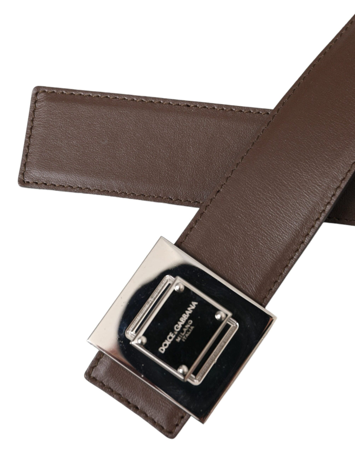 Ceinture en cuir de veau marron Dolce &amp; Gabbana avec boucle carrée en métal