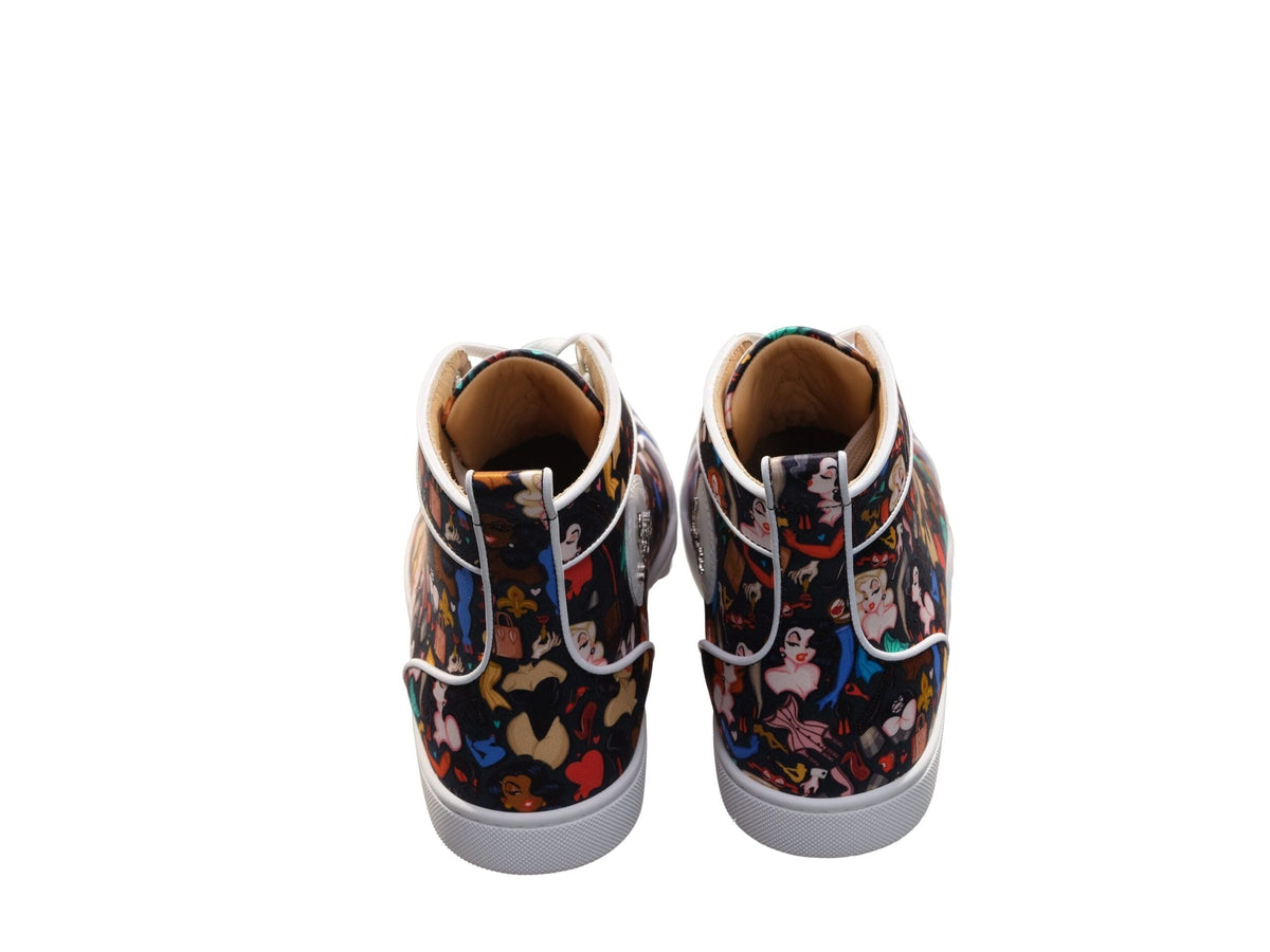 Christian Louboutin Louis Orlato Flat Crepe Satin Multicolor Edición limitada Dr Bored Print High Top Sneakers