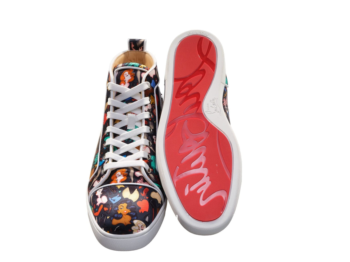 Christian Louboutin Louis Orlato Flat Crepe Satin Multicolor Edición limitada Dr Bored Print High Top Sneakers