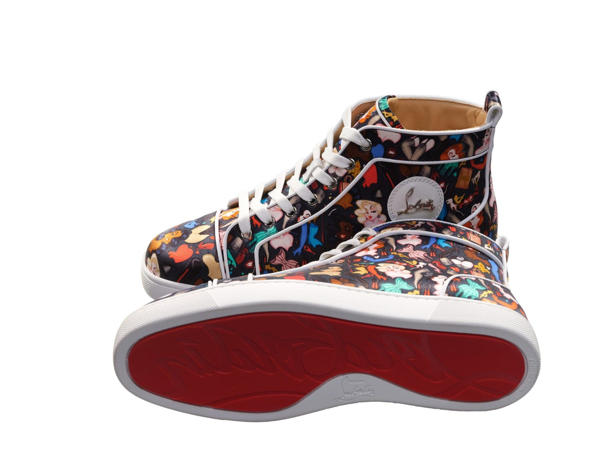 Baskets montantes en crêpe satin multicolores Louis Orlato Flat Christian Louboutin en édition limitée avec imprimé Dr Bored