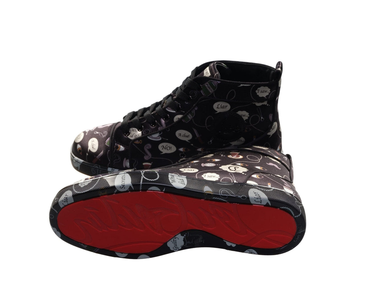 Christian Louboutin Louis Orlato Flat Crepe Satin Weapons Print High Top Sneakers