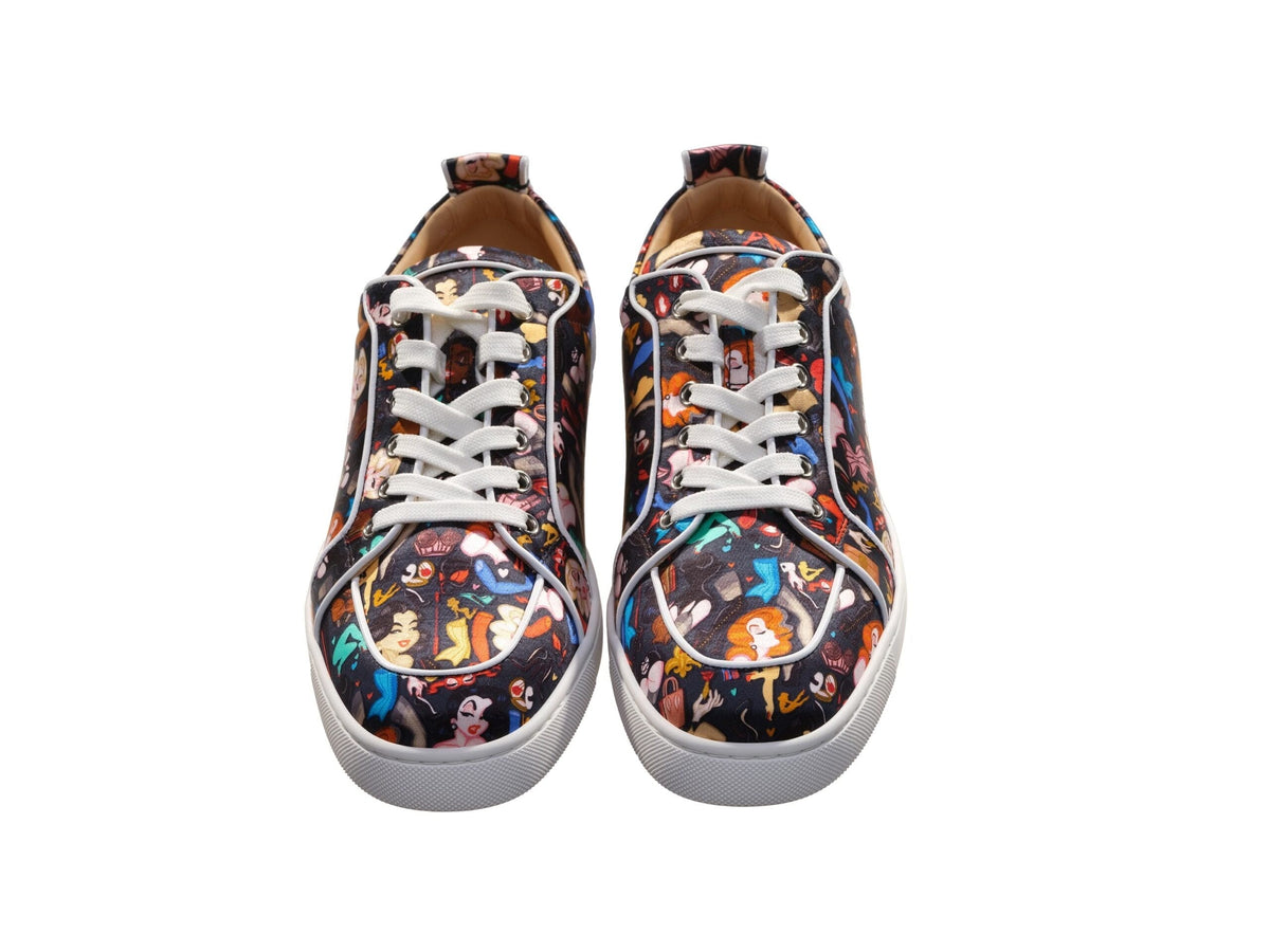 Christian Louboutin Rantulow Orlato Flat Crepe Satin Multicolor Edición limitada Dr Bored Print Sneakers