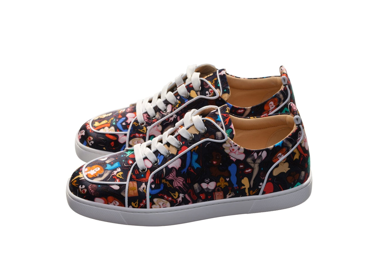 Christian Louboutin Rantulow Orlato Flat Crepe Satin Multicolor Edición limitada Dr Bored Print Sneakers