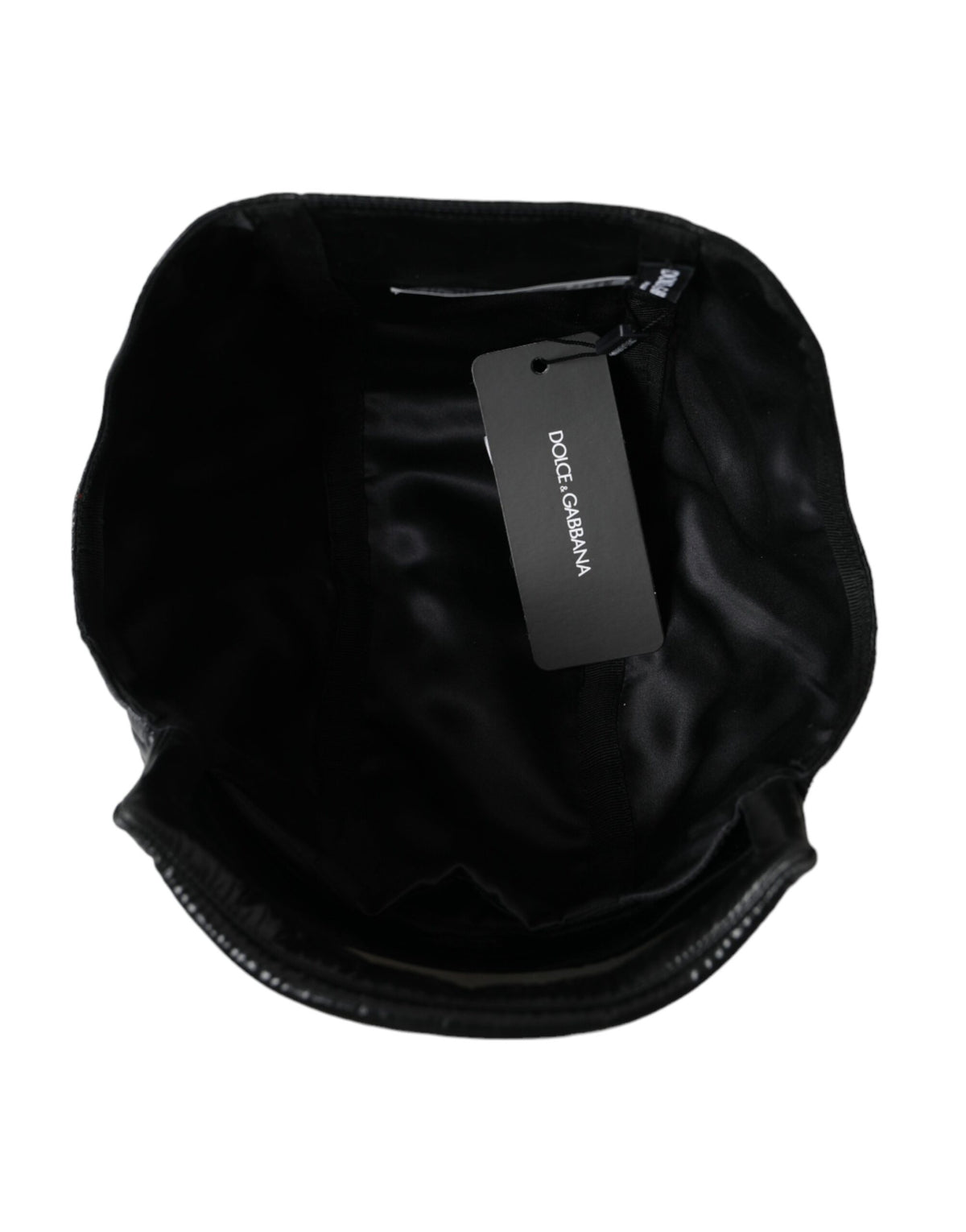 Dolce & Gabbana Black Leather Helmet Visor Bucket Hat Men