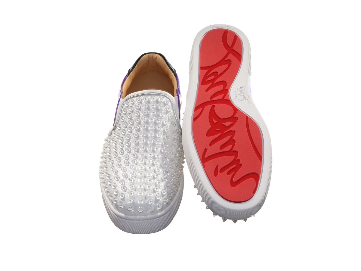 Christian Louboutin Sailor Boat Orlato Spikes Flat White Studded Slip On Shoes