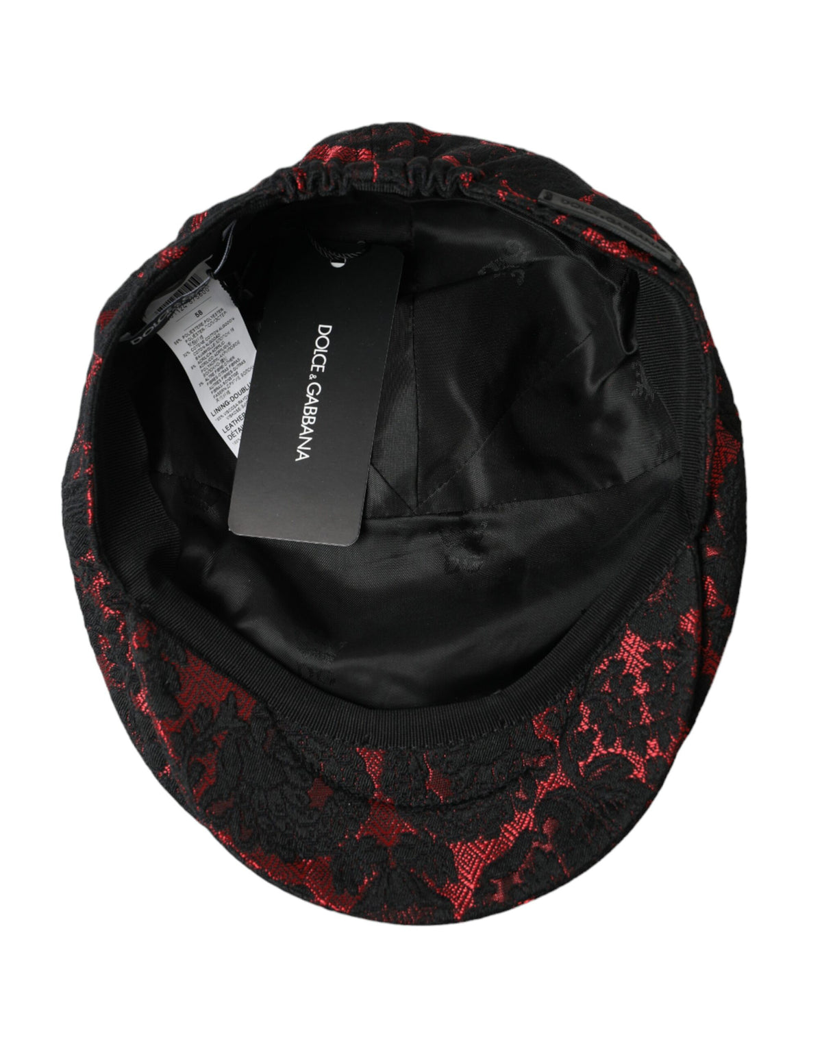 Dolce &amp; Gabbana Casquette Gavroche Jacquard Floral Noir Rouge Homme