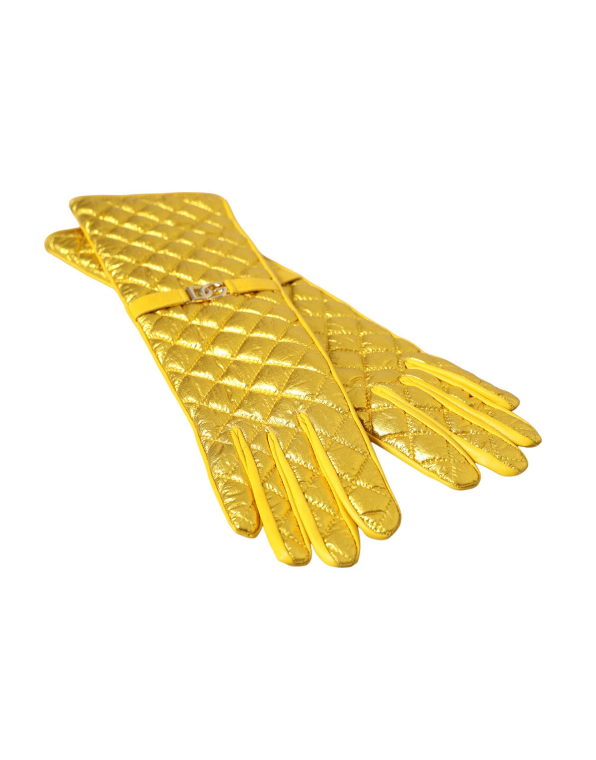 Guantes de cuero dorado acolchados hasta la mitad del brazo de Dolce &amp; Gabbana