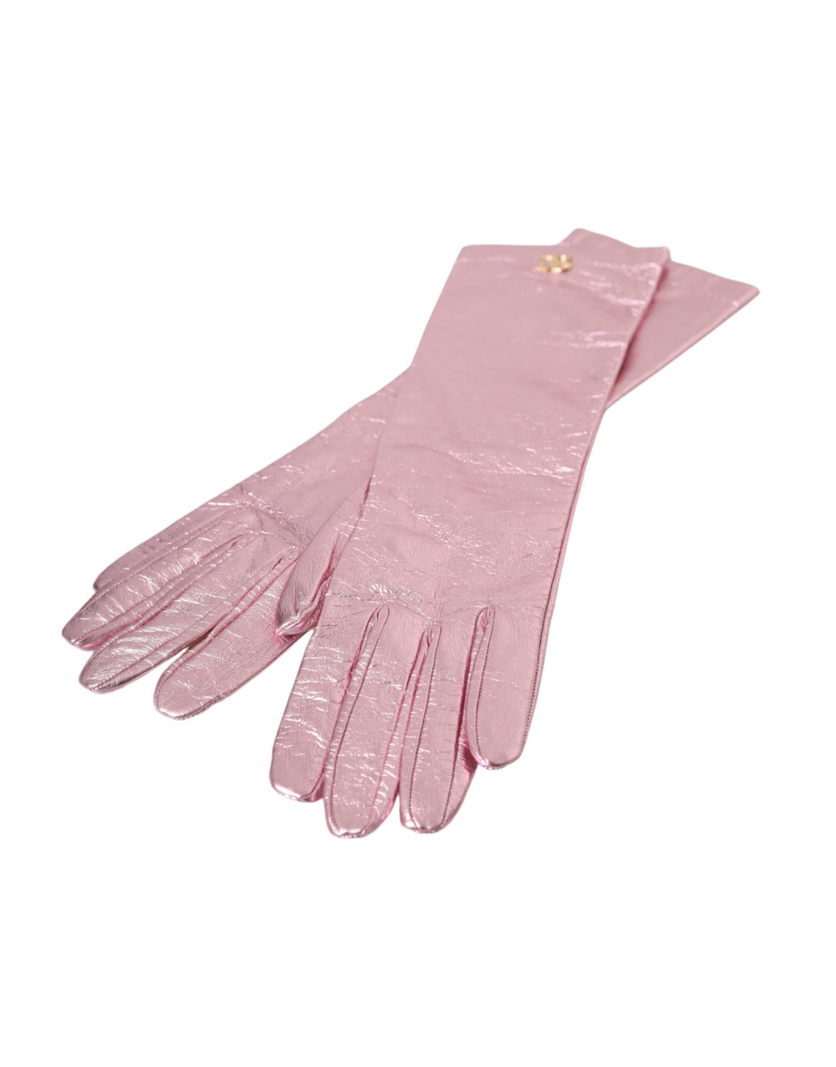 Gants mi-longs à logo laminé rose Dolce &amp; Gabbana