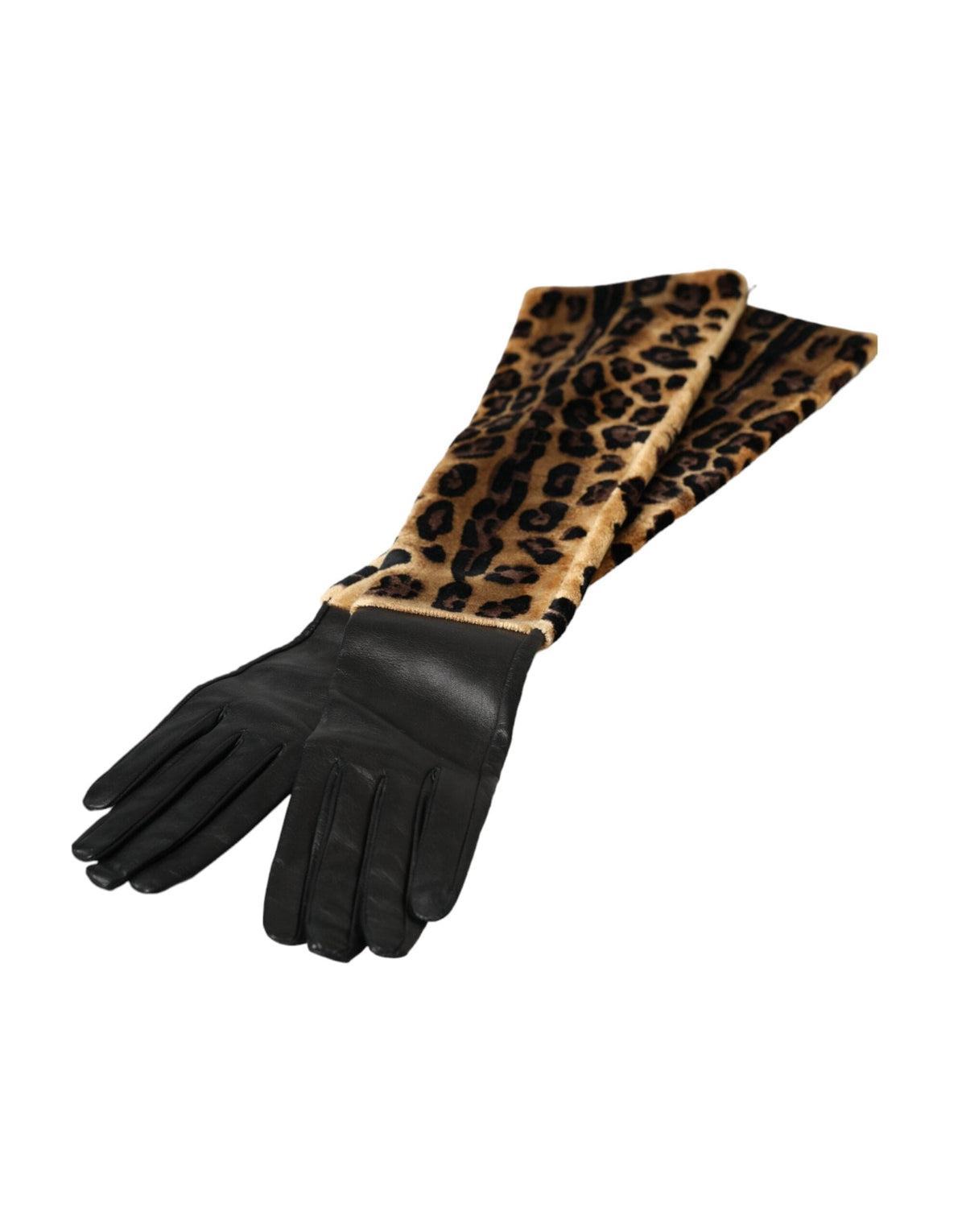 Gants en cuir marron et noir à imprimé léopard Dolce &amp; Gabbana