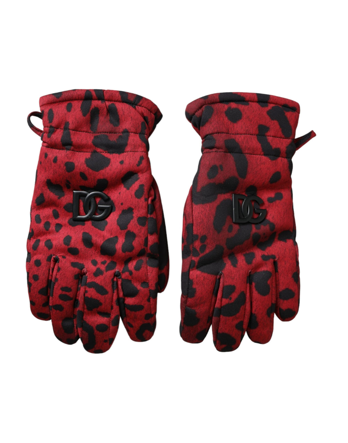 Gants Dolce &amp; Gabbana à logo léopard rouge et longueur poignet