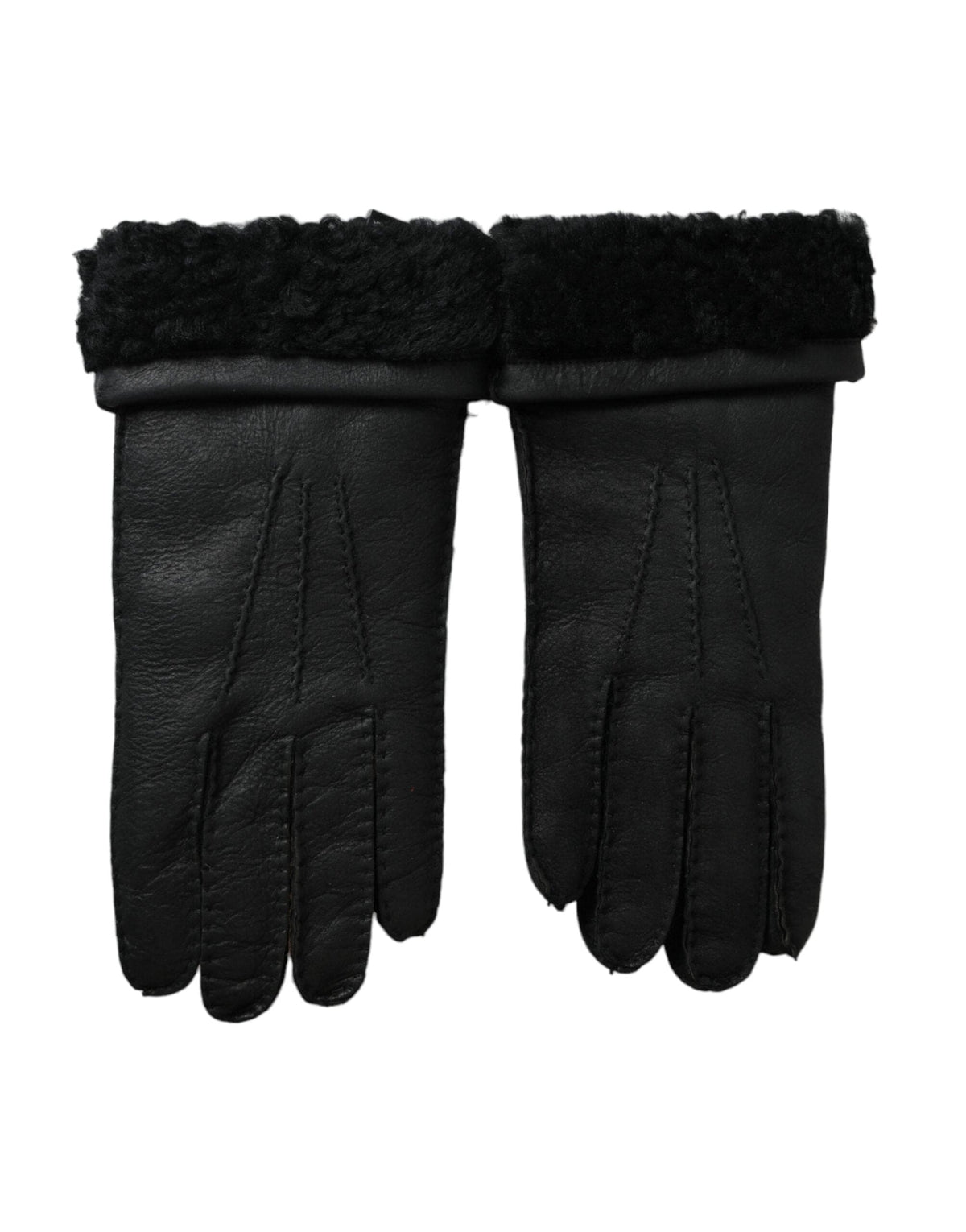 Gants courts en cuir et fourrure noirs Dolce &amp; Gabbana