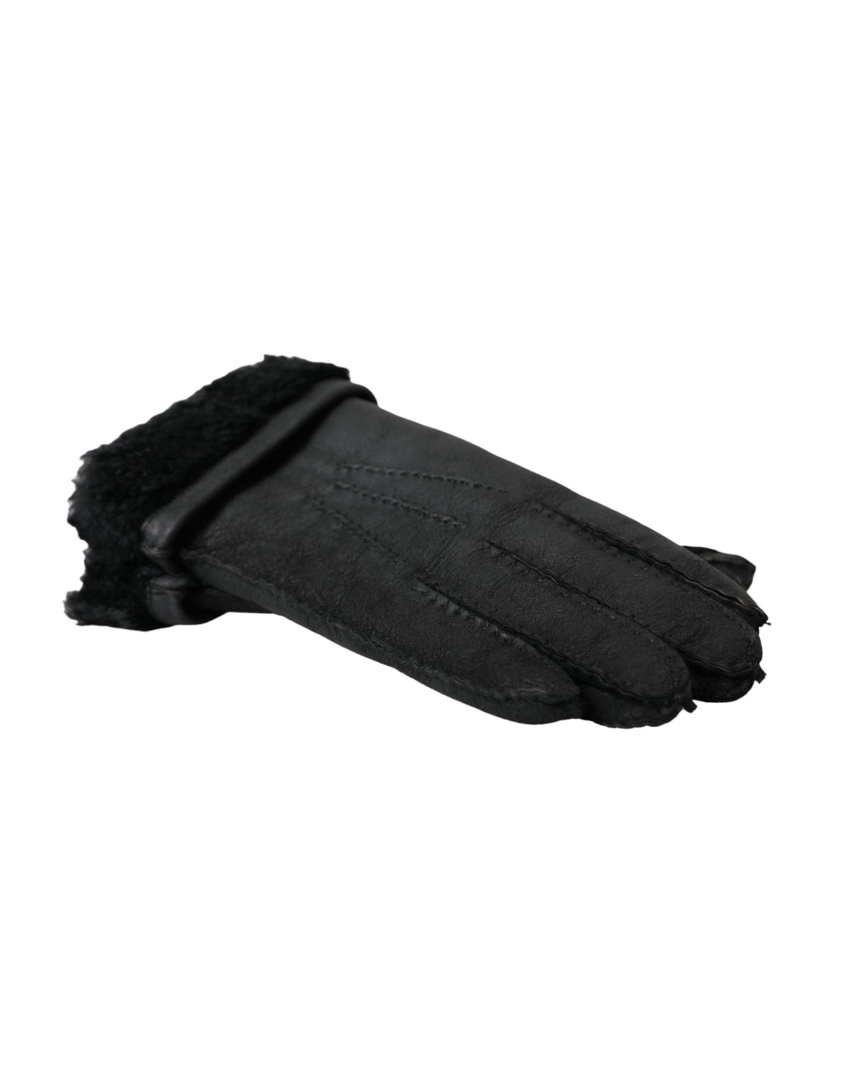 Gants courts en cuir et fourrure noirs Dolce &amp; Gabbana