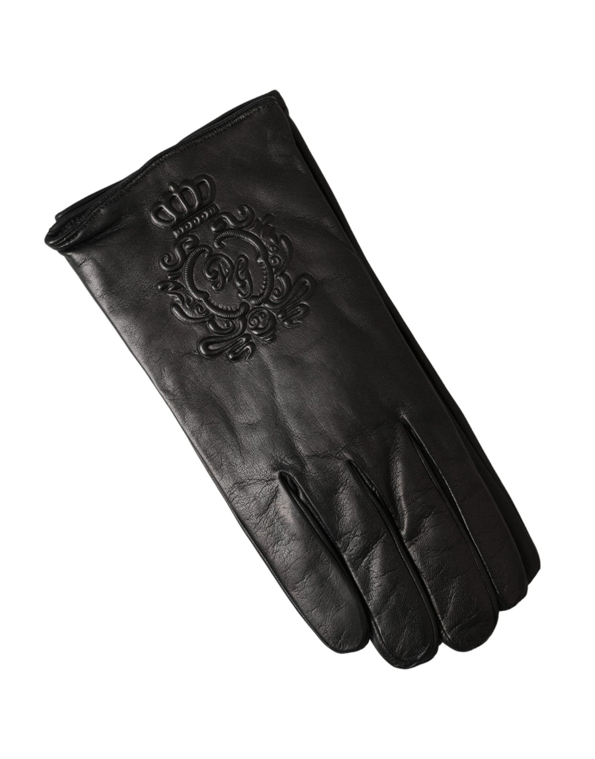 Guantes cortos de piel negra con logotipo en relieve de Dolce &amp; Gabbana